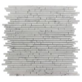 Torpedo Random White Carrera Pattern Marble Mosaic Tiles