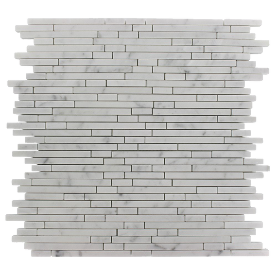 Torpedo Random White Carrera Pattern Marble Mosaic Tiles